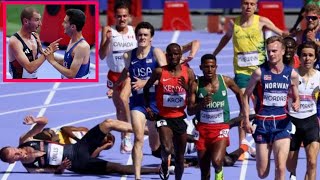 George Mills Fall Olympic 5000m  George Mills fall down mens amp injured in 5000m heat Hugo Hay Fall [upl. by Ayotan649]