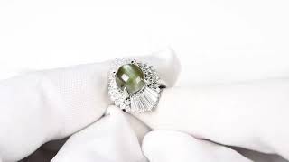 Platinum Chrysoberyl Cats Eye amp Diamond Ring 639ctw Alighieris Auction House [upl. by Dionis395]