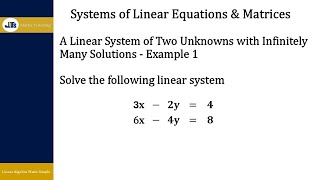 Linear Systems A Linear System of Two Unknowns with Infinitely Many Solutions  Example 1 [upl. by Epoh]