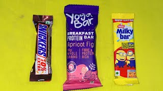 NEW YOGA BAR Breakfast Protein Bar Vs Snickers Vs Milkybar Unboxing Asmr  Sonisingh024 [upl. by Adnolaj631]