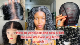 How To Ventilate And Sew a 4x4 Closure Curly Weavon Wig From ScratchFor Beginners curlyhair [upl. by Perr]