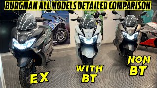 2024 Suzuki Burgman Street 125 All Variants Comparison Video  Suzuki Burgman BASE To TOP 🤩 [upl. by Sirtaeb]