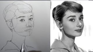 Learn The Loomis Method Actress Audrey Hepburn Step by Step Mastering Portrait Face Drawing [upl. by Aibos771]