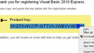 Microsoft Visual Basic 2010 Express  Registration Key [upl. by Yniffit]