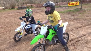 kids riding their new dirt bike on the track for the first time Lets go [upl. by Etnoel]