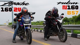 TVS Apache 160 2V vs Bajaj Pulsar NS160 Drag Race [upl. by Slayton]