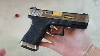 Airsoft  Glock G19 T03 Gold Barrel WE GBB 6mm [upl. by Yrian538]