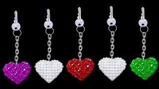 How To Make Crystal Beads Keychains At Home  DIY Home Made Keychains  ♥Heart♥ [upl. by Bayly796]