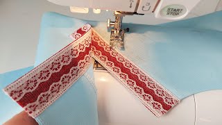 ☑️🌺Sewing tips Easy neck trim with lace placket [upl. by Ytsenoh]