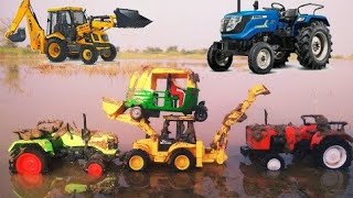 Muddy auto rickshaw Tractor Jump River JCB Mud Trap Jump River Crane Water Jump River [upl. by Hanonew]