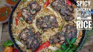 SUPER FLAVOURFUL ONE PAN JAMAICAN INSPIRED CHICKEN VEGETABLE SEASONED RICE [upl. by Hsekin]