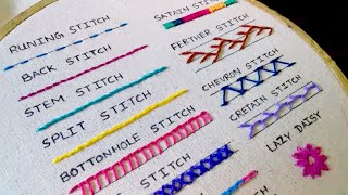 15 Basic Hand Embroidery Stitches Sampler For Absolute Beginners [upl. by Rihaz]