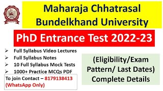 Maharaja Chhatrasal Bundelkhand University PhD Entrance Exam 2022 Official Notice Complete Details [upl. by Jill]