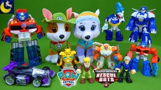 Surprise Paw Patrol and Transformers Rescue Bots Tracker Everest Heatwave Bumblebee LOTS of Toys [upl. by Kerad]