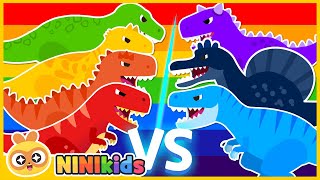 What color dinosaur is it  rainbow dinosaur  Tyrano  dinosaur animal play  Nini Kids [upl. by Nilok]