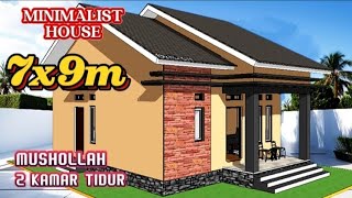 Denah rumah minimalis ukuran 7x9m ada MUSHOLLAH [upl. by Vasta]