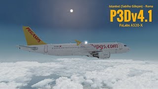 P3Dv41 Istanbul Sabiha Gökçen LTFJ  Roma LIRF  FsLabs A320X  PEGASUS AIRLINES  VATSIM [upl. by Alphonso]