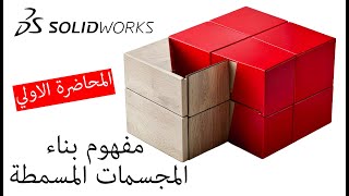 Solidworks Arabic  1 سوليدوركس بالعربي  مفهوم بناء المجسمات المسمطة [upl. by Atilrac]