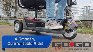 SMOOTHEST RIDE Go Go LX 3Wheel Travel Mobility Scooter with CTS Suspension by Pride Mobility S50LX [upl. by Elleivad397]