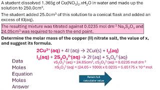 Determination of water of crystallisation using a thiosulfate iodine redox titration [upl. by Alvan624]