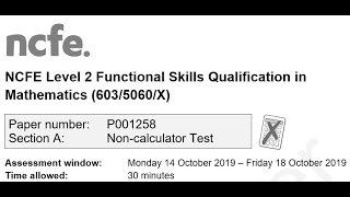 Functional Skills Maths L2 Oct 2019 NCFE Complete [upl. by Britt690]