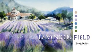 Lavender Field Watercolor Landscape [upl. by Nwahsak]