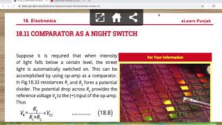 OPAMP As A Comparator And Comparator As A Night Switch  Chapter 18  Physics Part II [upl. by Mccartan]