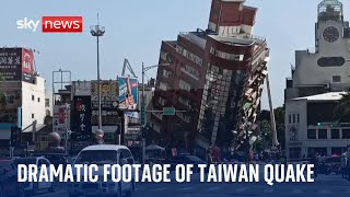 Taiwan earthquake Swaying swimming pools and wonky buildings captured on video [upl. by Hairakcaz]