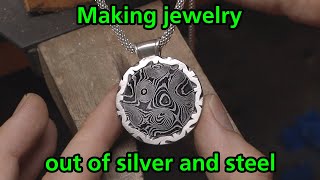 Making Jewelry Out of Silver and Damascus Steel [upl. by Urbano]