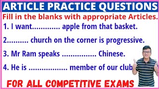 English Article Practice QuestionsEnglish Grammar For All Competitive ExamsFill in the blankPart1 [upl. by Boothe789]