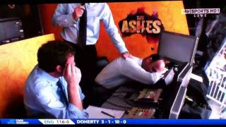 David Gower shrieks on air as Nasser Hussain puts a chair o [upl. by Rexanne74]