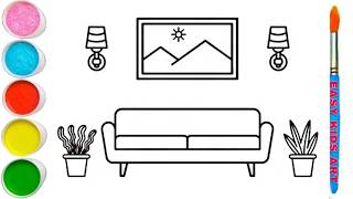 How to Draw Easy Living Room  Couch Drawing Painting and Coloring for Kids Toddlers [upl. by Inobe272]