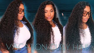 VACATION Ready Hair Perfect Curly Lace Frontal Lace Wig Install Professional Results Ft QVR [upl. by Ahsiuqram688]