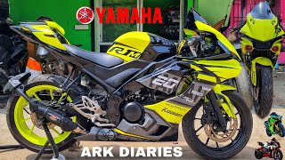 YAMAHA R15 V3 TO R1M  FULL BODY KIT  PAINTING  GRAPHICS  EXHAUST  VM Autoparts  ARK Diaries [upl. by Surtimed251]