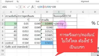 การคำนวณฤทธิ์การต้านอนุมูลอิสระจากวิธี DPPH assay การหาค่า  DPPH scavengin และ EC50 ด้วย Excel [upl. by Maunsell]