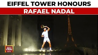 Watch 10MetreHigh Image Of Rafael Nadal Projected Near Eiffel Tower In Paris  International News [upl. by Aicekal493]