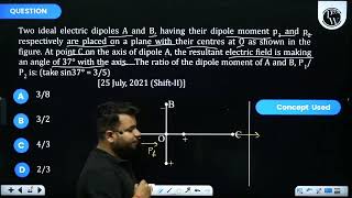 Two ideal electric dipoles A and B having their dipole moment p1 and p2 respectively are placed [upl. by Elpmid]