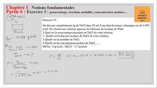 16  exercice 3  Pourcentage fraction molarité concentration molaire [upl. by Margaret665]