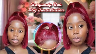 Burgundy Bob Lace Front Wig Re Install aliexpress [upl. by Yeclehc]