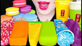 ASMR Rainbow Ice Cream Boba Bubble Tea 마카롱 버블티 레인보우 아이스크림 먹방 Mukbang Eating [upl. by Blaseio]