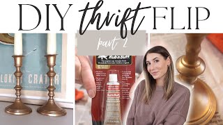 DIY BRASS CANDLE HOLDERS Part 2  DIY Thrift Flip Decor [upl. by Enyrb]