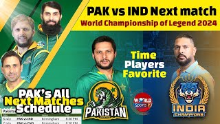 Pakistan vs India in next match in World Championship of Legends 2024  PAK matches schedule [upl. by Sorgalim919]