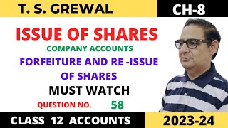 ISSUE OF SHARES COMPANY ACCOUNTS TSGrewal Ch 8 Que No58 Forfeiture and Reissue of Shares [upl. by Sirromal817]