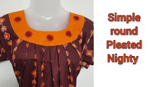 Simple pleated nighty cutting and stitching in Malayalam  Simple yoke nighty [upl. by Pokorny]