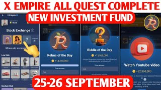 X Empire All Quests 2526 September Sabse Badiya Investment Fund Or Airdrop Money Kitna HogA [upl. by Saxet35]