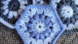 Hexagon Granny Square  How To Crochet A Hexagon  Puff Stitch Hexagon  Crochet  Craft [upl. by Kylila]