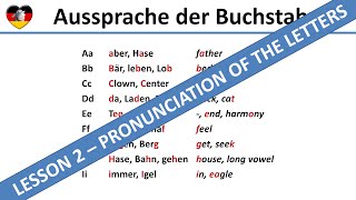 Pronunciation of the Letters  German Lesson 2  Complete A1B1 Course  Aussprache Buchstaben [upl. by Jordans]