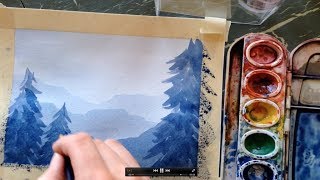 How to paint a simple landscape in watercolor [upl. by Lewin]