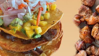 GRIOT Tostadas with PIKLIZ amp Mango Avocado Salsa BEST HAITIAN GRIOT😋 [upl. by Adnoel928]