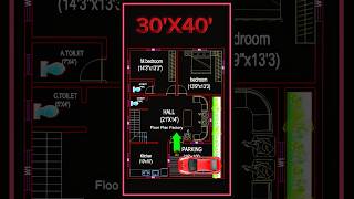 30’× 40’ house plan 30 by 40 home plan 3040 house plan East Facing 2BHK amp Parking [upl. by Nitaj296]